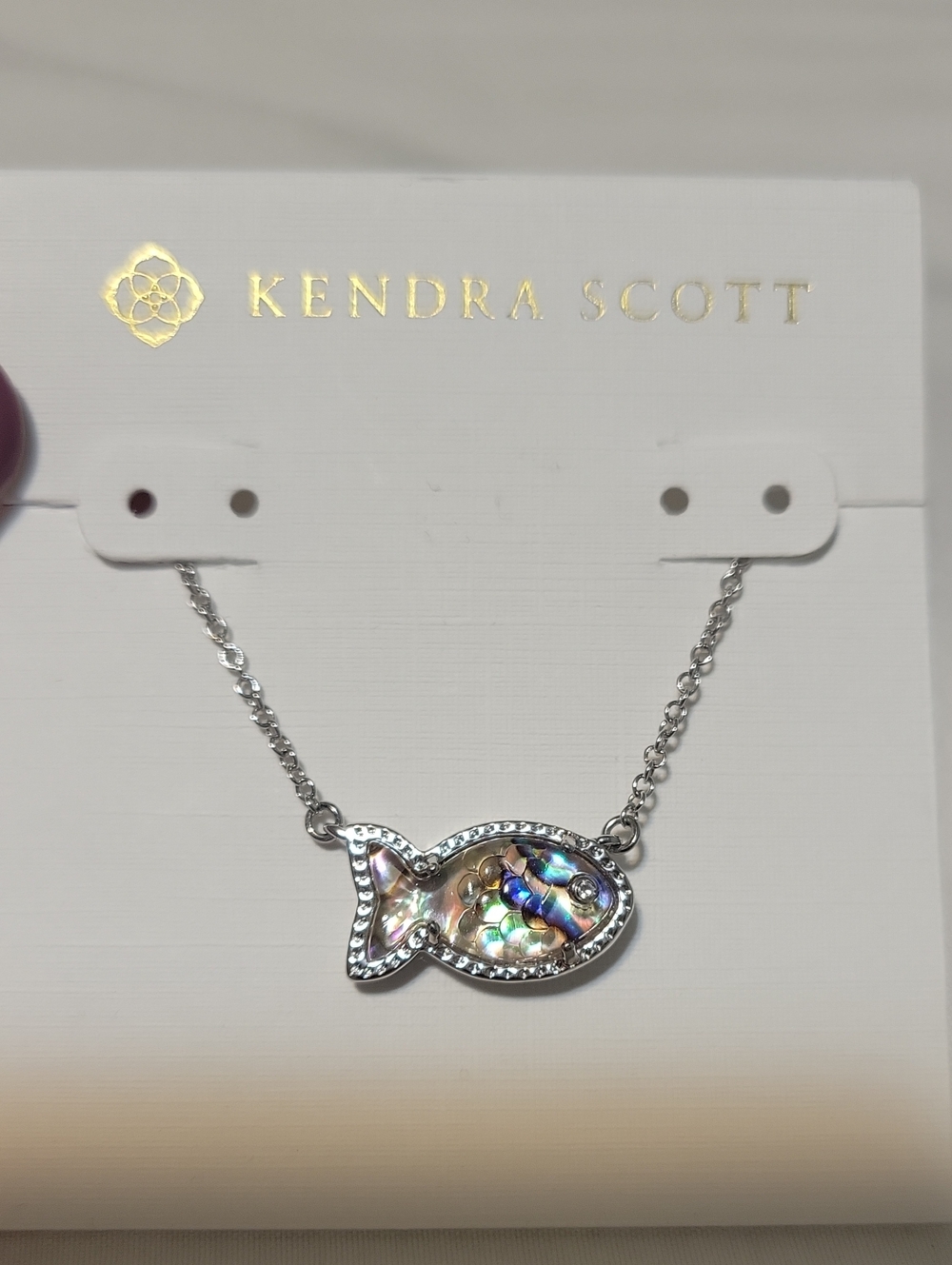 Kendra Scott Silver Fish Pendant Necklace with Iridescent Abalone